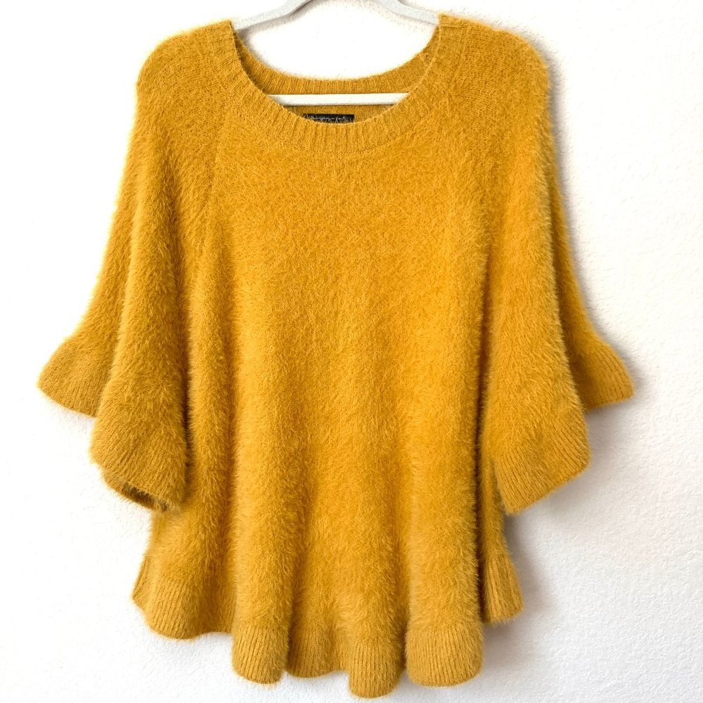 Boutique Ruffle Flounce Mustard Yellow Fuzzy Sweater Top